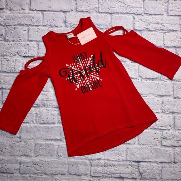 NEW Mia Belle Girls ‘Baby It’s Cold Outside’ Cold Shoulder Christmas Top - Picture 1 of 8